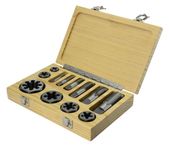 Drill America 12 Piece Carbon Steel NPT Pipe Tap and Die Set, 1/8", 1/4", 3/8", 1/2", 3/4" and 1" in Wooden Case