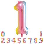 Unisun Number Balloons, 40inch Large Rainbow Number 1 Foil Mylar Helium Balloons for Birthday Party Celebration Decoration