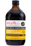 Willy's ACV Organic Live Probiotic Apple Cider Vinegar with Mother for Gut Health - Fresh Turmeric, Honey & Black Pepper (1 x 500ml), white