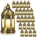 Hortsun 24 Pcs Halloween Lantern Vintage LED Lantern Wedding Festival Lantern with Flickery LED Candles Battery Powered Wedding Decorative Candle Lanterns Hanging Tealight Lantern Party(Gold)