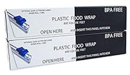 Plastic Food Wrap- 1600 SQ. FT. (2 Pack of 800 Sq. Ft.) BPA-Free, Slide Cutter Only, Extra Cling And No Mess, Clear