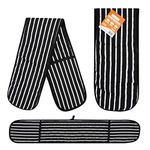 RASH Accessories Double Oven Gloves Butcher Quilted Stripe Pot Holder Heat Resistant Mitt 100% Cotton (Black)