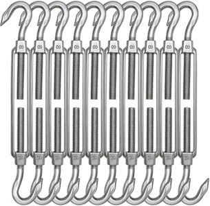 TooTaci 10PCS M8 Turnbuckle 304 Stainless Steel Turnbuckle Hook and Hook, Heavy Duty M6 M8 M10 Tensioner Adjustable Shade Sail Hardware for Cables Wire 3/16" 1/4" 5/16" /3/8", Trampoline, Tent, Tarps