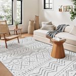 Yuemasi Boho Rugs for Living Room - Machine Washable Area Rug 6x9 Non-Slip Soft Bedroom Rugs Large Ultra-Thin Rugs for Dining Room, Neutral Moroccan Print Indoor Rug for Office (Grey/White, 6'x9')