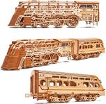 Wood Trick Atlantic Express Train 3D Wooden Puzzles for Adults and Kids to Build - 26.7x4 in - Rides up to 9 ft - Mechanical Locomotive Model Kit for Adults and Kids