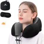 urnexttour Travel Pillow for Airplane Memory Foam Neck Pillow, Soft & Support Travel Pillow for Travelling with Eye Mask, Earplugs and Storage Bag, Sleeping Rest, Car, Train and Home Use Fleece, Black