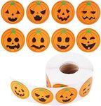 Halloween Sticker,500Pcs Self-adhensive Pumpkin Ghost Candy Stickers DIY Envelope Seals Baking Label Paster Circle Face Stickers for Halloween Party Decoration (pumpkin-1)