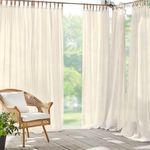 Elrene Home Fashions Darien Weatherproof Tab-Top Sheer Solid Color Indoor/Outdoor Curtain Panel for Porch, Pergola, Patio, Deck, 52”W x 84”L, Ivory