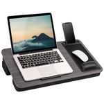 LAPGEAR Extra Large Adjustable Lap Desk with Gel Wrist Rest, Mouse Pad, Phone Holder, Device Ledge, and Booster Cushion - Gray Woodgrain - Fits up to 17.3 Inch Laptops - Style No. 88105