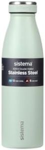 Sistema Stainless Steel Water Bottle | 500 ml Leak-Proof Reusable Water Bottle | BPA & Phthalate Free | Double Wall Vacuum Insulation | Keeps Cold for 12 Hours, Hot for 6 Hours | Assorted Colours