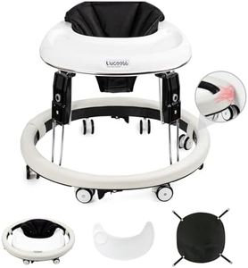 Uuoeebb Baby Walker with Wheels, Anti-Collision Design One-Touch Folding Baby Walker, Anti-Roll 8-Wheel Round Chassis, 7-Gear Height Adjustable, with Large Dinner Plate and Brake for Baby from 6-18M