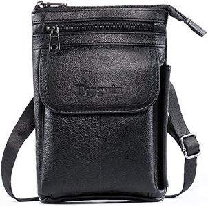 iPhone 7 Plus Case Holster Premium Genuine Leather Men Travel Bag Cell phone Crossbody Purse Belt Waist Pouch Fanny Messager Shoulder Pack for iPhone 6S Plus Samsung S6 S7 Edge Plus+Free Keyring-Black