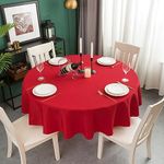 WELTRXE Round Table Cloth,150cm Diameter,Faux Linen Tablecloth,Water Resistant Spill Proof Wipeable Polyester Dining Table Cover for Cafe Restaurant Buffet Christmas Tabletop Decoration,Red