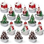 The TWIDDLERS 15 Christmas Tealight Candles, Unscented Tealight Candles - Xmas Tree, Santa, Snowman, Pine Cones