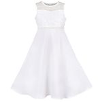 Sunny Fashion Girls Dress Formal White Chiffon Lace Sequin Baptism Wedding Bridesmaid Age 10 Years