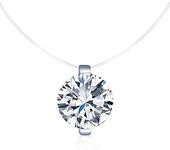 Solitaire Pendant Necklace 925 Sterling Silver Cubic Zirconia Fishing Line Invisible Choker for Women, Silver