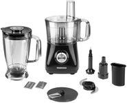 Daewoo SDA2100 750W Plastic Compact Food Processor with 2L Bowl and 1.8L Blender Jug, Stainless Steel Chopping Blades for Slicing and Grating, UK Type G Pulg 220-240v 50hz, Black