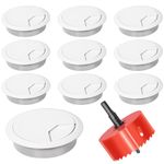 Keadic 11Pcs 2"(50mm) Computer Desk Grommet, White Plastic Desktop Cable Hole Covers with Hole Saw, Round Wire Organizer for Home Office Cord Management