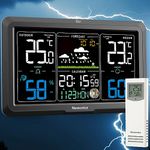 Newentor Weather Station - Lifetime Outdoor Sensor Warranty - Colorful Large Display Weather Stations with Atomic Clock - Wireless Indoor Outdoor Thermometer for Home, Black