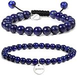 JADENOVA 6/8mm Natural Lapis Lazuli Gemstone Bracelets Round Beads Stretch Bracelet Adjustable Beaded Bracelet Couple Distance Bracelets Unisex (2pcs Bracelet Set)