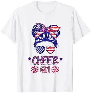 American Flag Cheer Girl 4th July USA Patriotic Cheerleader T-Shirt