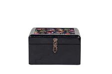 CONTRAST LIVING Yhujik Wooden Decorative Jewellery Painted Box with Cotton Fabric on top (Fabric Colour-Multi) (Small, Black)