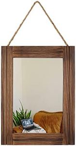 Emaison 16 X 12 Inch Rustic Wood Framed Wall Mirror with Hanging Rope for Farmhouse Decor, for Entryway, Bedroom, Bathroom, Dresser, Brown