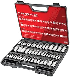 CARBYNE 50 Piece Master Torx, SAE & Metric Hex Bit (Allen) Socket Set | S2 Steel Bits, Cr-V Steel Sockets, Durable Storage Case. Torx: T-6 to T-70, Metric Hex: 2mm to 19mm, SAE Hex: 5/64” to 3/4".