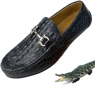 vinacreations Black Alligator Horsebit Moccasins Driving Loafer Dress Shoes Men Premium Crocodile Hornback Leather Comfortable Casual Elegant Silver Metal Buckle Slip-on Penny SH31D47