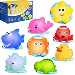 HOYIBO Light Up Bath Toys - 8 Pack Toddler Bath Toys Bathtub Toys With Colorful Flashes Lights Baby Bath Toys Floating Water Toys Bath Toys for Toddlers Bath Toys for Kids 3-5 Boys Girls Toddler Gifts