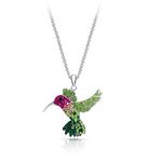 Colorful Flying Hummingbird Crystal Pendant Necklace Never Rust 925 Sterling Silver for Women, Girls & Teens, Natural & Hypoallergenic Chain with Free Breathtaking Gift Box for Special Moments of Love