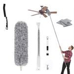 Extendable Feather Duster with 100-inch Telescopic Long Handle Microfiber Duster, Cleaning High Ceilings, Cobwebs, Fans, Cars - Washable and Bendable