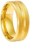 Udolfly 8MM Basic Wedding Band Rings for Men Women Brushed Beveled Edge Promise Rings Matte Finish Engagement Ring Comfort Fit Groove Gold Size 13