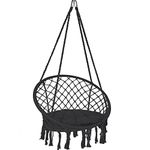 VOUNOT Swing Chair with Round Seat Cushion, Macrame Hammock Hanging Chair for Indoor, Outdoor, Black, One Size