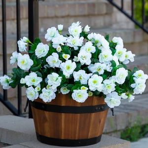 Artificial Fake White Flowers Plants for Outdoor Outside Winter Christmas Decoration, Faux Silk Camellia UV Resistant Realistic for Front Door Porch Planter Pot Patio Balcony, 3 Bundles