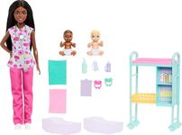 Barbie Careers Baby Doctor Playset with Brunette Barbie Doll Wearing Scrubs, 2 Baby Dolls, Examination Table & Accessories