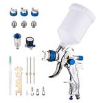 KATSU HVLP Paint Spray Gun Gravity Feed 600CC with 4 Copper Nozzles 1.4/1.7/2.0/2.5mm, Air Regulator with Pressure Gauge and Air Fliter, Pneumatic Air Paint Sprayer for Car Furniture Painting