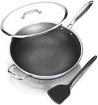Wok Pan with lid,Hybrid 12.5 Inch Stainless Steel Honeycomb Work with Handle, Woks & Stir-Fry Pans Nonstick,PFOA Free Cookware,Suitable for Induction,Ceramic,Electric and Gas Cooktops