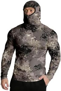 Hooded Sun Shirts for Men - Fishing Hoodies for Men with Hood & Face Mask & Thumb Hole Camouflage Print Long Sleeve UV Protection Shirt Men Breathable Rash Guard Shirt - Hiking,Fishing,Camping,Travel