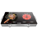 Cooksir 2 Burner Electric Cooktop - 24 Inch Portable Electric Stove Top 110V, 2000W Countertop Double Burner Ceramic Cooktop with LCD Control Panel, Child Lock, Timer, Knob Control with Outlet Plug