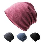 Hurinan Unisex Slouch Beanie Hat Jersey Beanie Skull Cap Classic Baggy Hat Lightweight and Soft Knitted Cotton Hat Headwear for Men Women (Rose red)