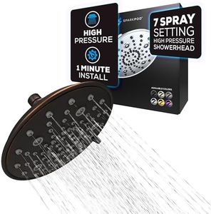 SparkPod 7 Spray Settings Shower Head - Adjustable High Flow Shower Head with Mist Setting - Showerhead Replacement Head for the Bathroom (8 Inch, Oil Rubbed Bronze)