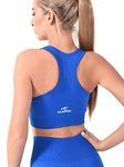 CLDFHX Women Sports Bra High Impact Support Comfort Seamless Racerback Sports Bras with Removable Pads for Exercise Yoga Workout Gym Running Fitness, Blue/M