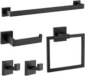 Durafe Matte Black Bathroom Hardware Set,5-Piece Towel Racks for Bathroom 23.6" Wall Mount Bathroom Accessories Include Towel Bar,Towel Rack Ring,Toilet Paper Holder,2*Robe Hook