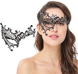 Masquerade Mask for Women Venetian Shiny Rhinestone Metal Eye Mask for Halloween Costume Party (Phantom Black)