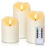 Homemory Flickering Flameless Candles, Realistic LED Candles with Remote and Timer, Real Wax Battery Operated Candles, Ivory, D 3" x H4 5" 6", Set of 3