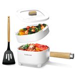 Audecook Electric Hot Pot, Cermic Glaze Non-Stick Frying Pan, Portable Travel Multicooker for Ramen, Steak, Egg, Fried Rice, Oatmeal, Soup, 350W/800W (E(WHITE/2L With Steamer))