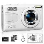 4K Digital Camera with 32GB Card 64MP Kids Camera 18X Zoom Anti Shake 2 Batteries Compact Portable Small Point and Shoot Cameras Gift for Kid Student Children Teen Girl Boy White