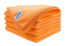 SOFTSPUN Microfiber Cleaning Cloths, 5pcs 30x30cms 340GSM Orange! Highly Absorbent, Lint and Streak Free, Multi -Purpose Wash Cloth for Kitchen, Car, Window, Stainless Steel, Silverware.