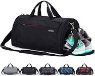 KASIBON Sports Gym Bag with Shoes Compartment and Wet Pocket, Travel Duffle Bag for Men and Women (Black), 20 * 10.5* 10 inches